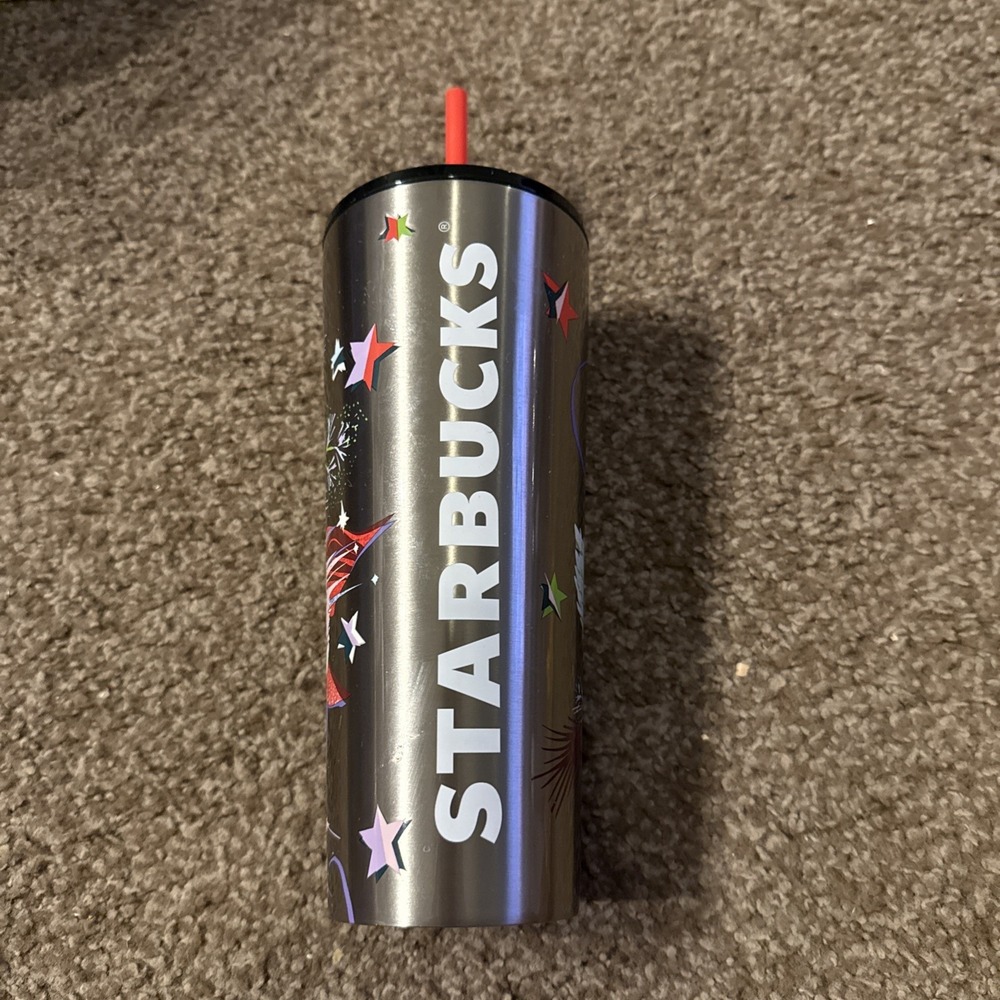 Starbucks Metal Tumbler Floral Silver Stainless Steel 24oz Cold Cup NWT